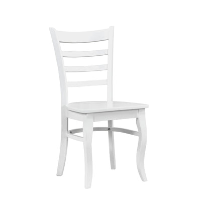 White Finish 3pc Set Round Table and Two Chairs Set Wooden Ladder-Back Casual Farmhouse Style Kitchen Dining Room Furniture