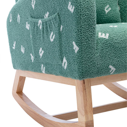 26.8"W Modern Rocking Chair for Nursery, Mid Century Accent Rocker Armchair With Side Pocket, Upholstered High Back Wooden Rocking Chair for Living Room Baby Kids Room Bedroom, Green Boucle