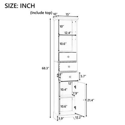 White Tall Bathroom Cabinet, Freestanding Storage Cabinet with 3 Drawers and Adjustable Shelf, MDF Board with Painted Finish