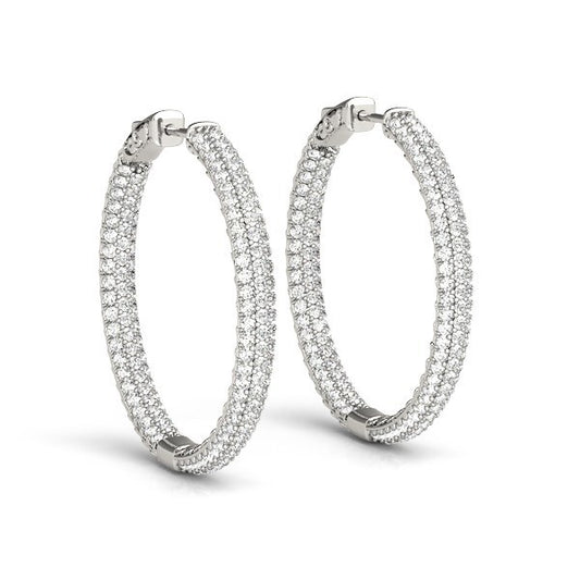 White Gold 14k Two Row Pave Set Diamond Hoop Earrings (7 cttw)