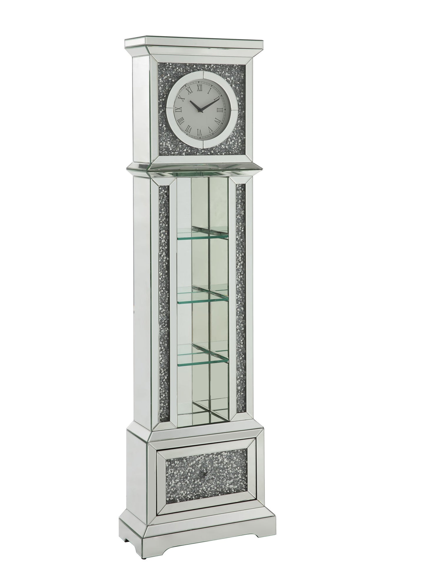 ACME Noralie GRANDFATHER CLOCK W/LED Mirrored & Faux Diamonds AC00348