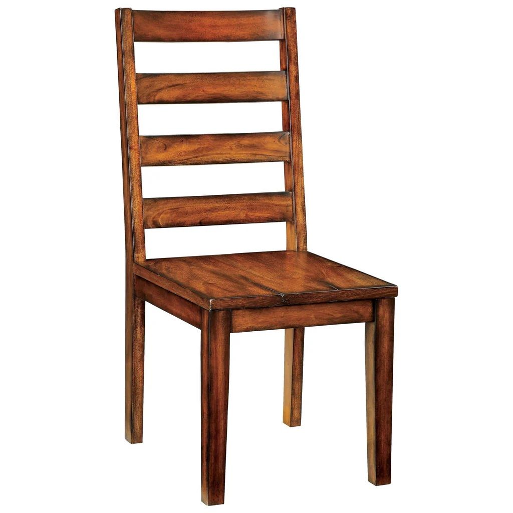 Tobacco Oak Finish Solid wood Industrial Style Kitchen Set of 2 Dining Chairs Ladder Back Chairs Dining Room Furniture