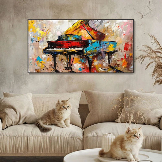 Vintage Piano Hand Canvas Oil Painting Classic Instrument Wall Decor Music Lover Gift Original Boho Texture Art Fine Home Decor Colorful