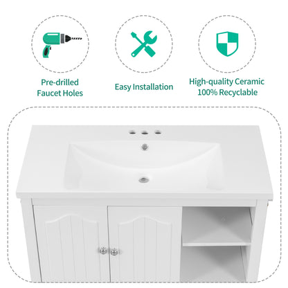 Bathroom Vanity with Ceramic Basin, Storage Cabinet, Two Doors and Drawers