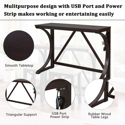 3-Piece Counter Height Dining Table Set with USB Port and Upholstered Stools