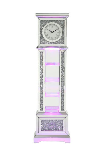 ACME Noralie GRANDFATHER CLOCK W/LED Mirrored & Faux Diamonds AC00348