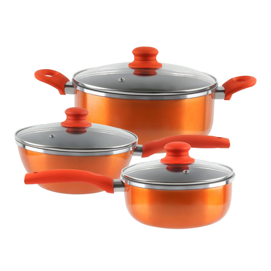 Stainless Steel 6-Piece Cookware Set: Mirror Polished, Induction Bottom, Straight Shape, SS Lids, Sturdy Handles and Knobs