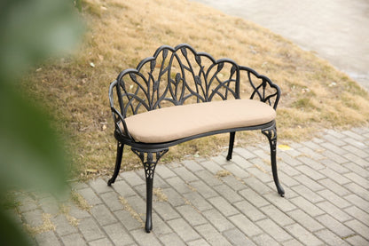 Tulip Patio Garden Bench Metal Park Bench Cast Aluminum Outdoor Furniture with Floral Rose for Patio,Park,Lawn,Yard
Black withe cushion