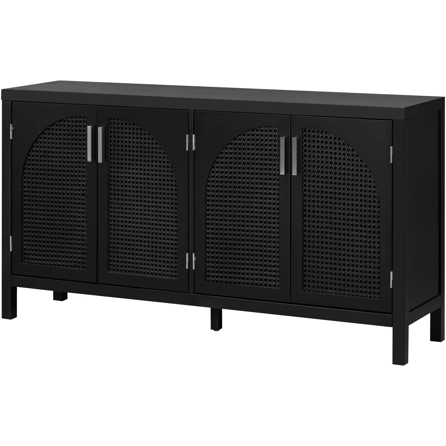 TREXM Large Storage Space Sideboard with Artificial Rattan Door and Metal Handles for Living Room and Entryway (Black)