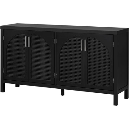 TREXM Large Storage Space Sideboard with Artificial Rattan Door and Metal Handles for Living Room and Entryway (Black)