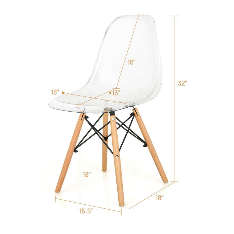 Set of 4 Dining Chairs Modern Plastic Shell Side Chair with Clear Seat and Wood Legs