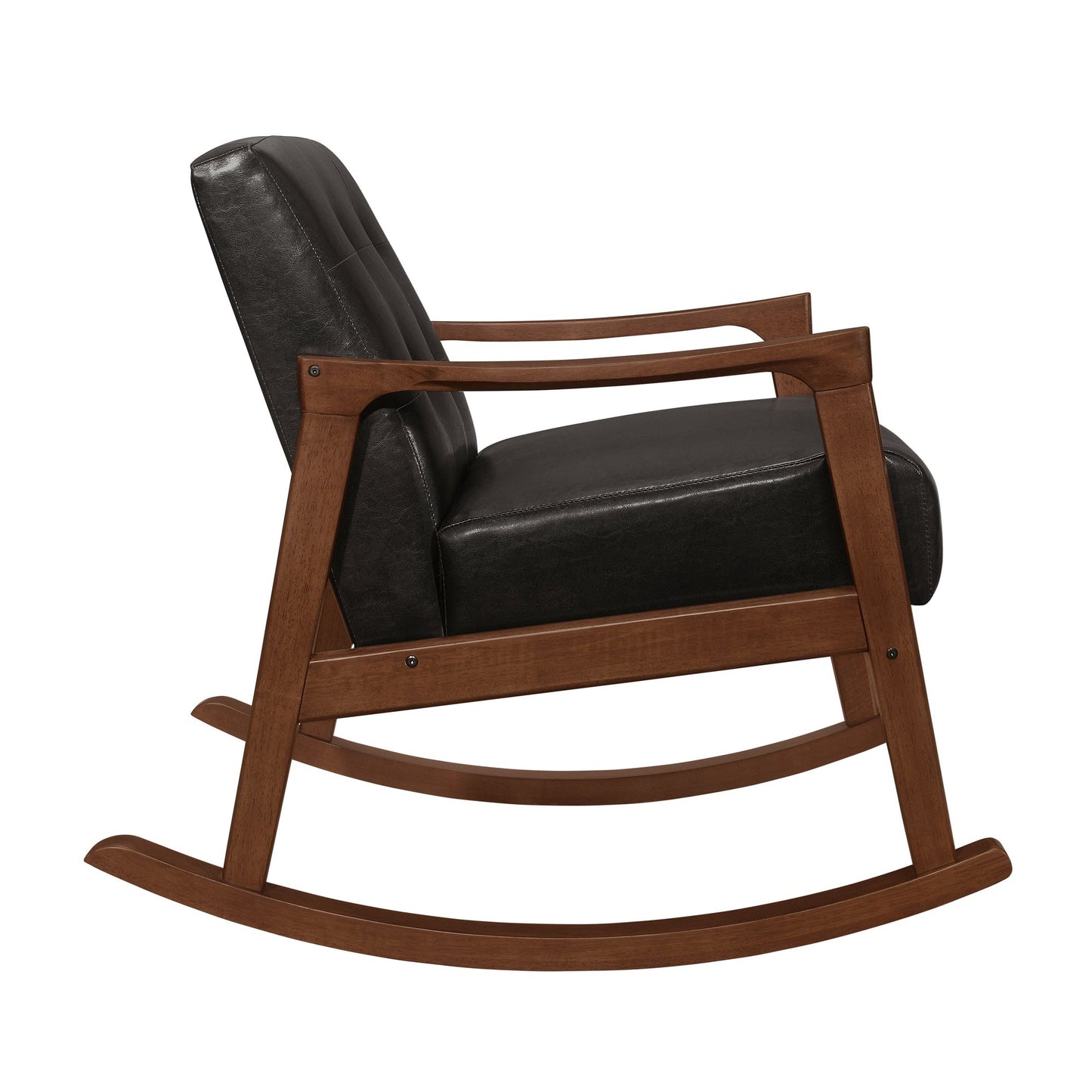 1pc Rocking Chair Dark Brown Faux Leather Upholstery Button Tufted Solid Wood Furniture