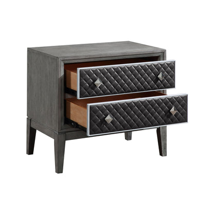 Modern Styling Bedroom 1pc Nightstand of 2 Drawers Faux Leather Upholstered Gray Classic Design Wooden Furniture