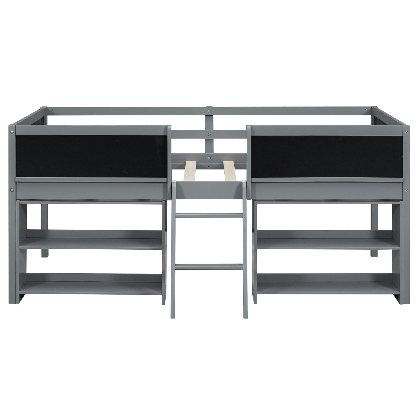 Twin Size Low Loft Bed with Two Movable Shelves and Ladder,with Decorative Guardrail Chalkboard,Gray(Old SKU: WF283286AAE)