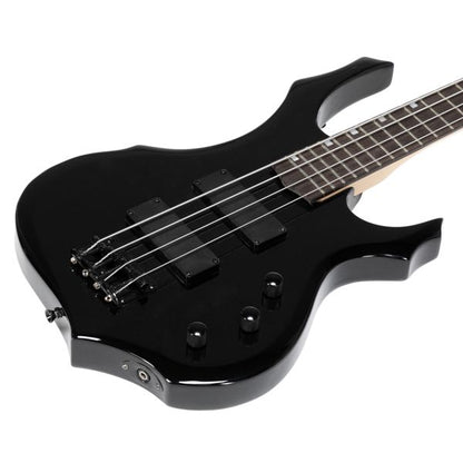 [Do Not Sell on Amazon]Full Size Glarry 4 String Burning Fire enclosed H-H Pickup Electric Bass Guitar with 20W Amplifier Bag Strap Connector Wrench Tool Black