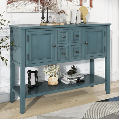 TREXM Cambridge Series Ample Storage Vintage Console Table with Four Small Drawers and Bottom Shelf for Living Rooms, Entrances and Kitchens (Dark Blue,OLD SKU: WF190263AAM)