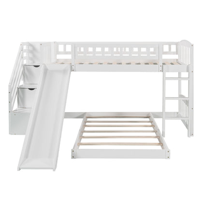 Stairway Twin over Twin Bunk Bed with Two Drawers and Slide, White(OLD SKU :LP000156AAK)