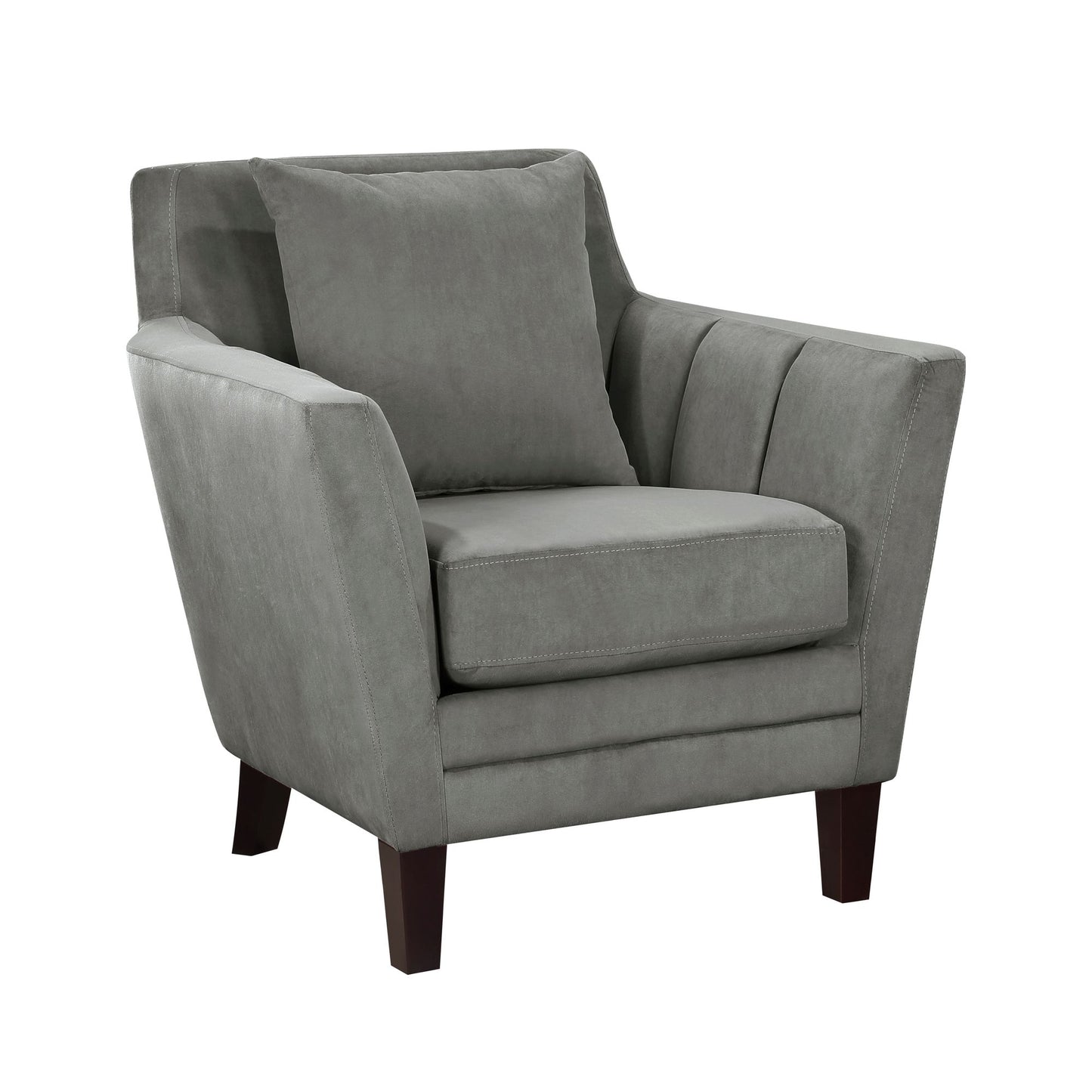 Stylish Home Accent Chair Gray Velvet Upholstery Matching Pillow Solid Wood Furniture Living Room 1pc