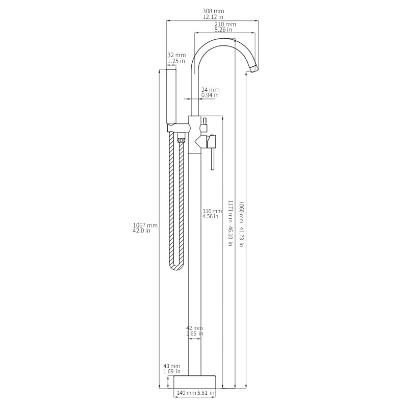 Bathtub Faucet Free Standing Floor Mounted Tub Faucet Tub Filler, Bathroom High Flow Shower Faucets with Handheld Shower Brushed Gold