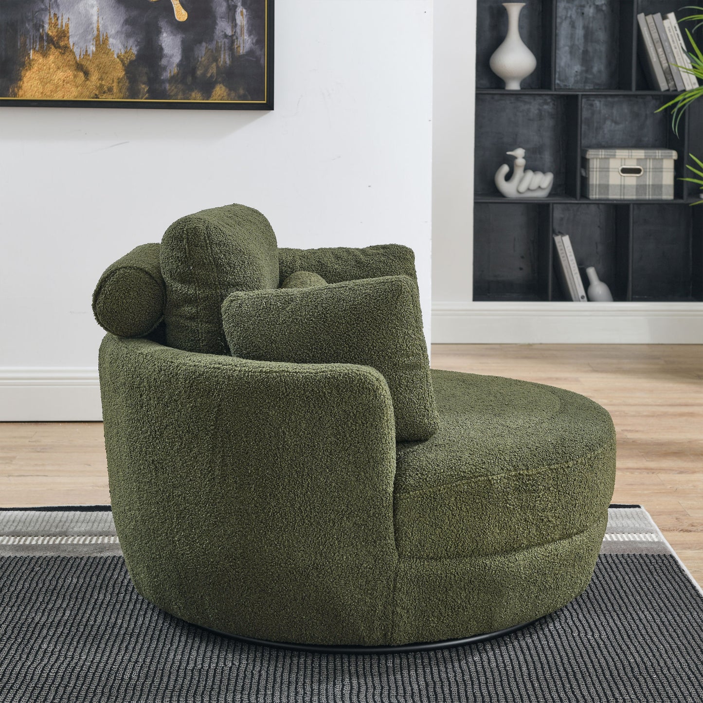 39"W Oversized Swivel Chair with moon storage ottoman for Living Room, Modern Accent Round Loveseat Circle Swivel Barrel Chairs for Bedroom Cuddle Sofa Chair Lounger Armchair, 4 Pillows, Teddy Fabric