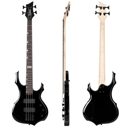 [Do Not Sell on Amazon]Full Size Glarry 4 String Burning Fire enclosed H-H Pickup Electric Bass Guitar with 20W Amplifier Bag Strap Connector Wrench Tool Black