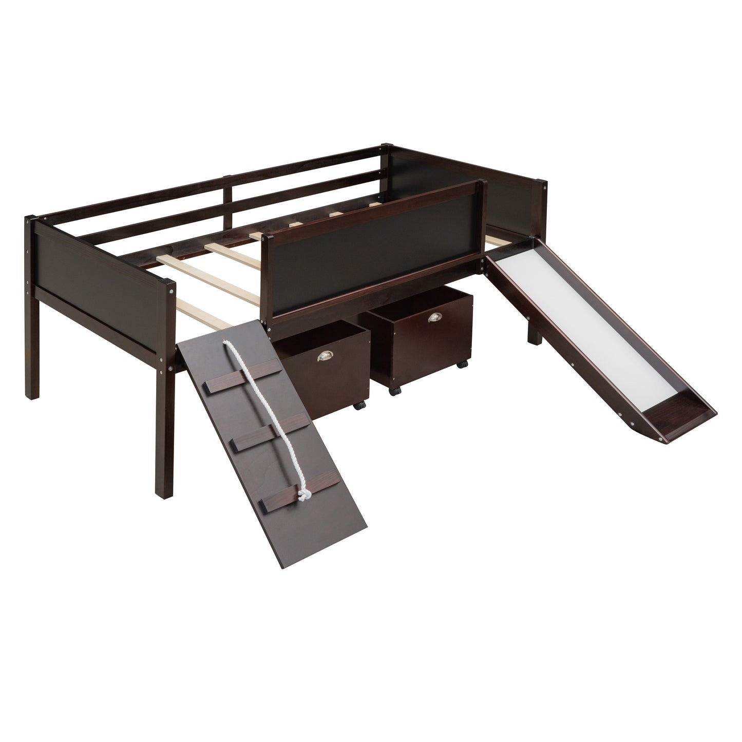 Twin size Loft Bed Wood Bed with Two Storage Boxes - Espresso ( old sku: LP000075AAP )