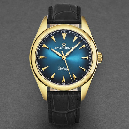 Revue Thommen Men's 'Heritage' Blue Dial Black Leather Strap Automatic Watch 21010.2515