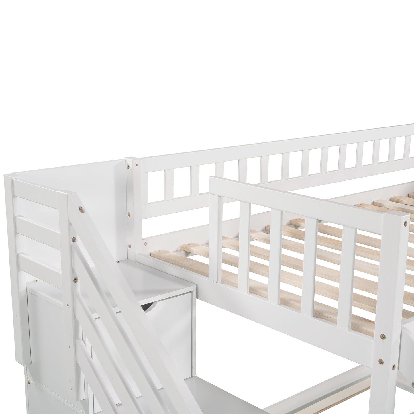 Stairway Twin over Twin Bunk Bed with Two Drawers and Slide, White(OLD SKU :LP000156AAK)