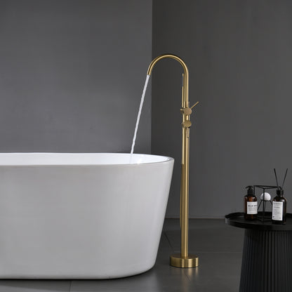 Bathtub Faucet Free Standing Floor Mounted Tub Faucet Tub Filler, Bathroom High Flow Shower Faucets with Handheld Shower Brushed Gold