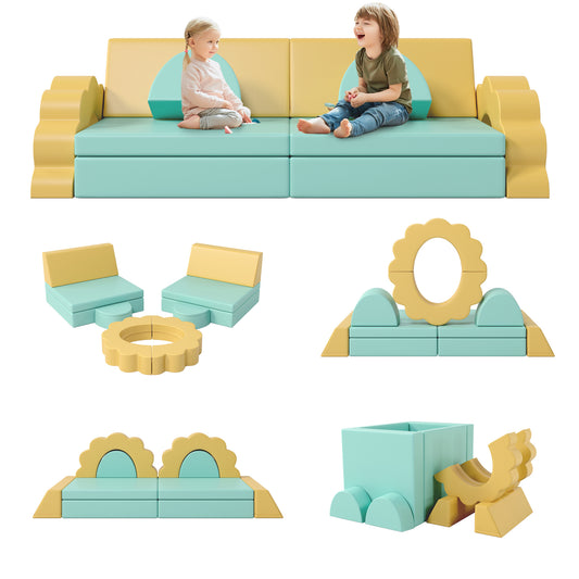 10PCS Kids Couch for Playroom, Baby Climbing and Crawl Foam Play Set, Foam Climbing Blocks Convertible Sofa ,Kids Play Couch, Indoor Climbing Structure for Toddlers, Infant, Kids, Pre-school