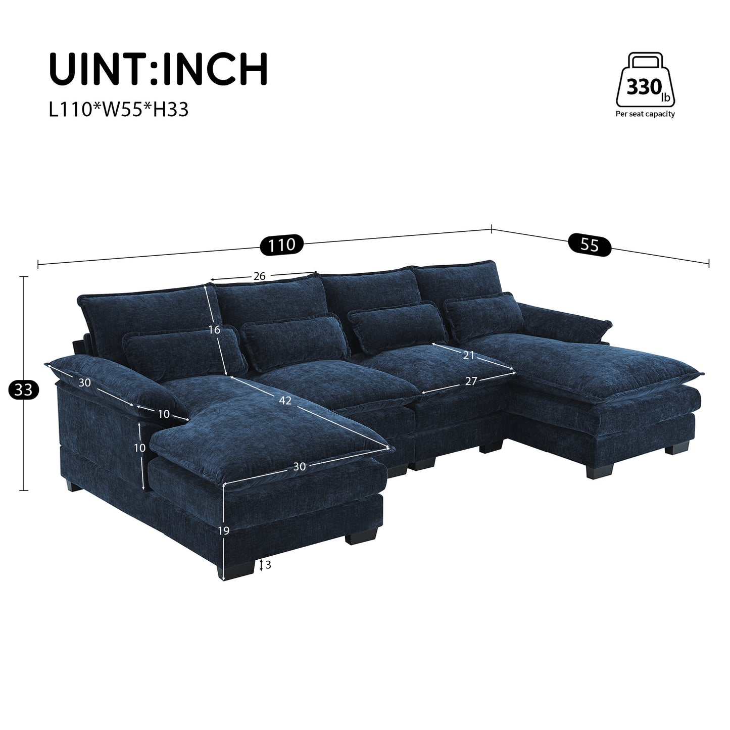 [VIDEO provided][New]110*55" Modern U-shaped Sectional Sofa with Waist Pillows,6-seat Upholstered Symmetrical Sofa Furniture,Sleeper Sofa Couch with Chaise Lounge for Living Room,Apartment,5 Color