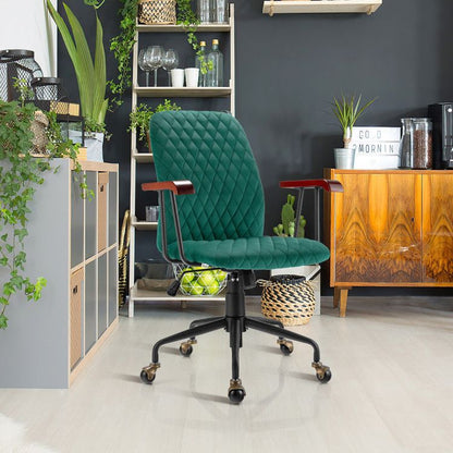 Velvet Home Office Chair with Wooden Armrest