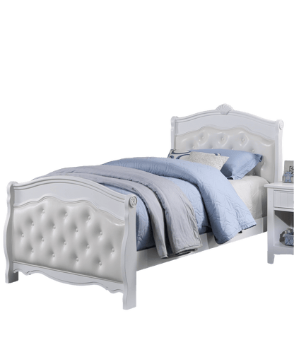 White Full Size Bed Youth Bedroom Furniture White Faux Leather Headboard Footboard Plywood 1pc Bedframe