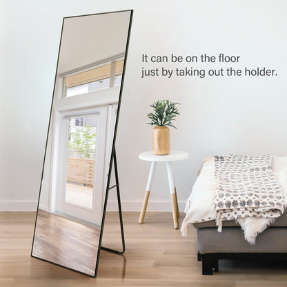 Full Length Mirror, Floor Mirror with Stand, Dressing Mirror , Bedroom Mirror with Aluminium Frame 65"x22", Black