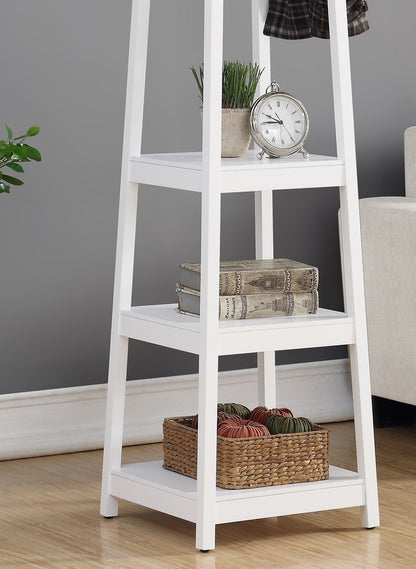 Vassen Coat Rack w/ 3-Tier Storage Shelves in White Finish