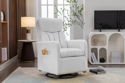 022-Teddy Fabric Swivel Rocking Chair Gilder Chair With Pocket,White