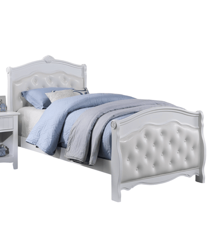 White Full Size Bed Youth Bedroom Furniture White Faux Leather Headboard Footboard Plywood 1pc Bedframe