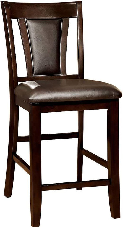 Contemporary Set of 2 Counter Height Chairs Dark Cherry And Espresso Solid wood Chair Padded Leatherette Upholstered Seat Kitchen Dining Room Furniture