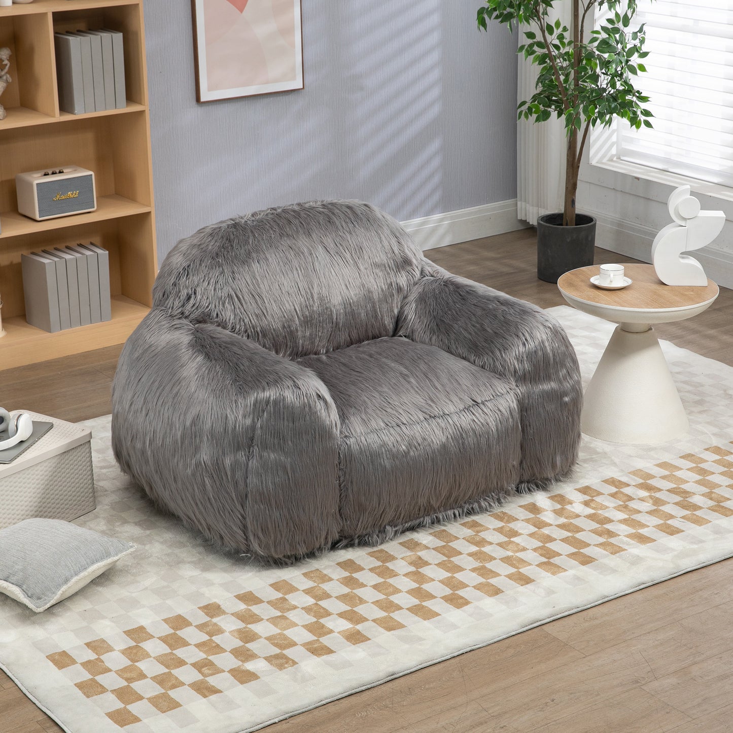 Bean bag chair lazy long hair sofa bean bag chair adult, teen high density foam filled modern focus chair comfortable living room, bedroom chair