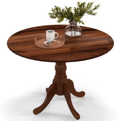 Wooden Dining Table with Round Tabletop and Curved Trestle Legs