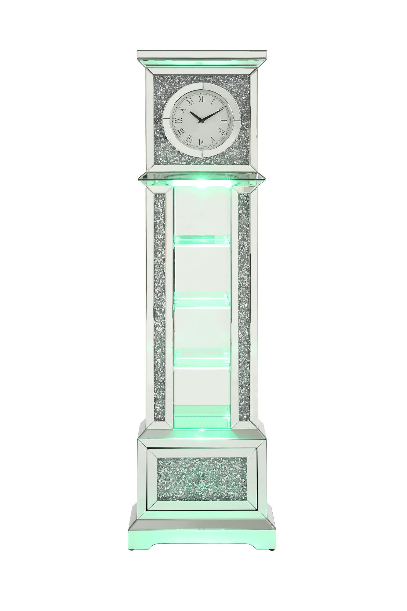 ACME Noralie GRANDFATHER CLOCK W/LED Mirrored & Faux Diamonds AC00348