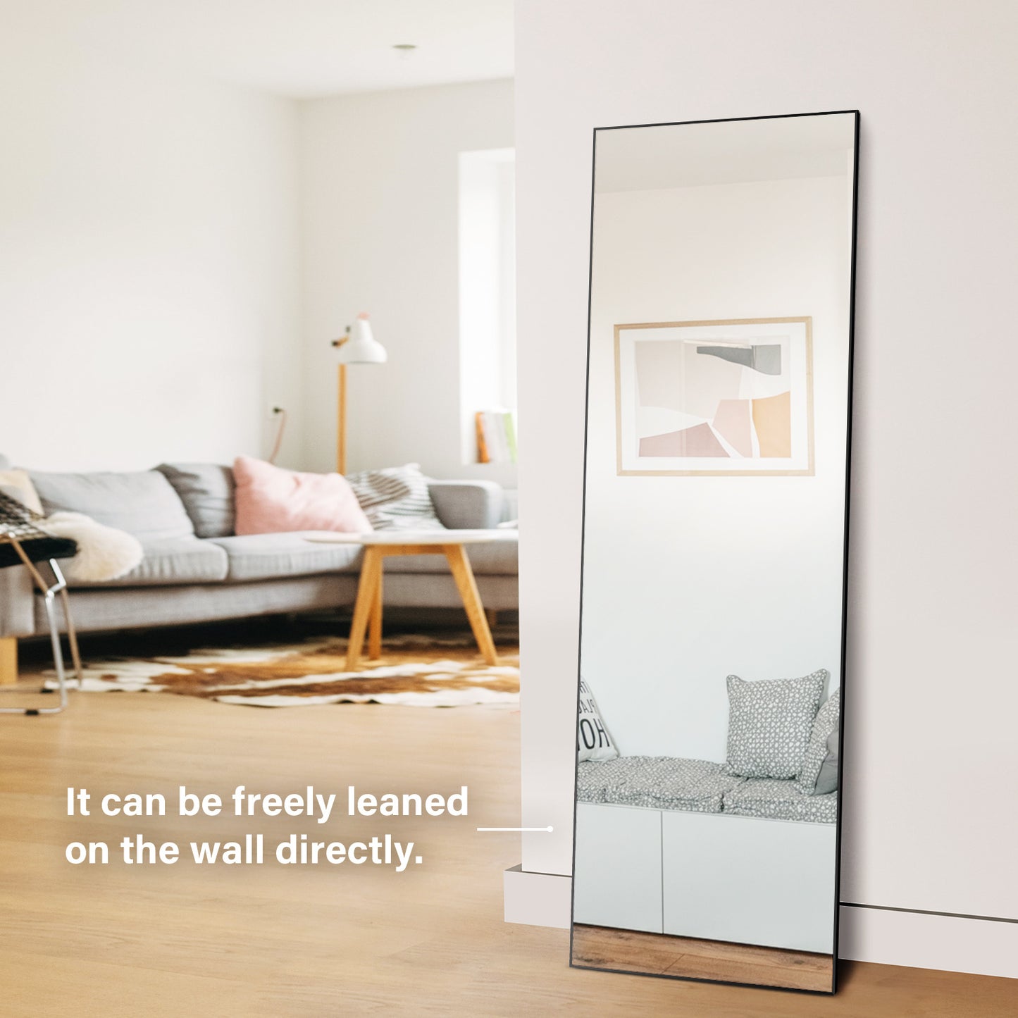 Full Length Mirror, Floor Mirror with Stand, Dressing Mirror , Bedroom Mirror with Aluminium Frame 65"x22", Black