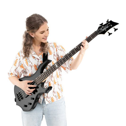 [Do Not Sell on Amazon]Full Size Glarry 4 String Burning Fire enclosed H-H Pickup Electric Bass Guitar with 20W Amplifier Bag Strap Connector Wrench Tool Black