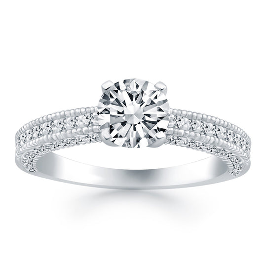 White Gold 14k Diamond Micropave Milgrain Engagement Ring