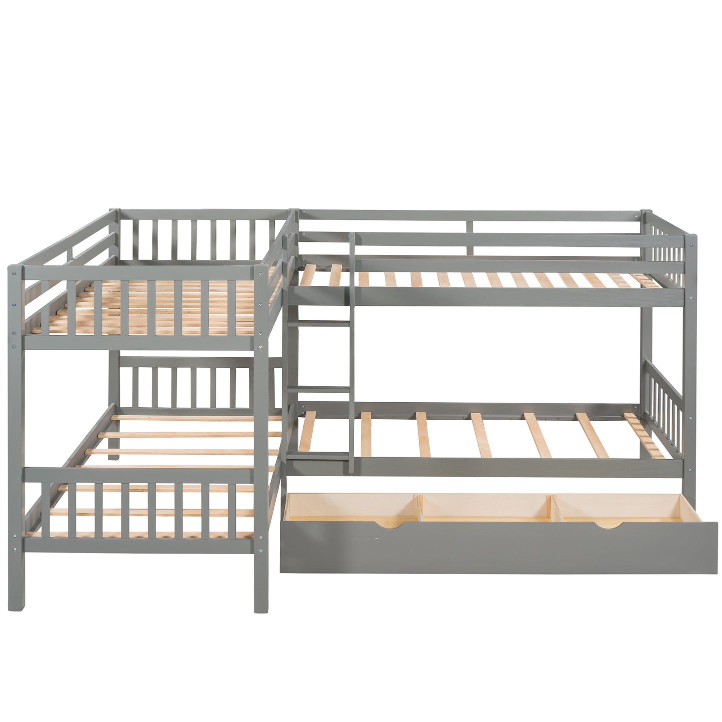 Twin L-Shaped Bunk bed with Drawers-Gray(OLD SKU :LP000038AAE)