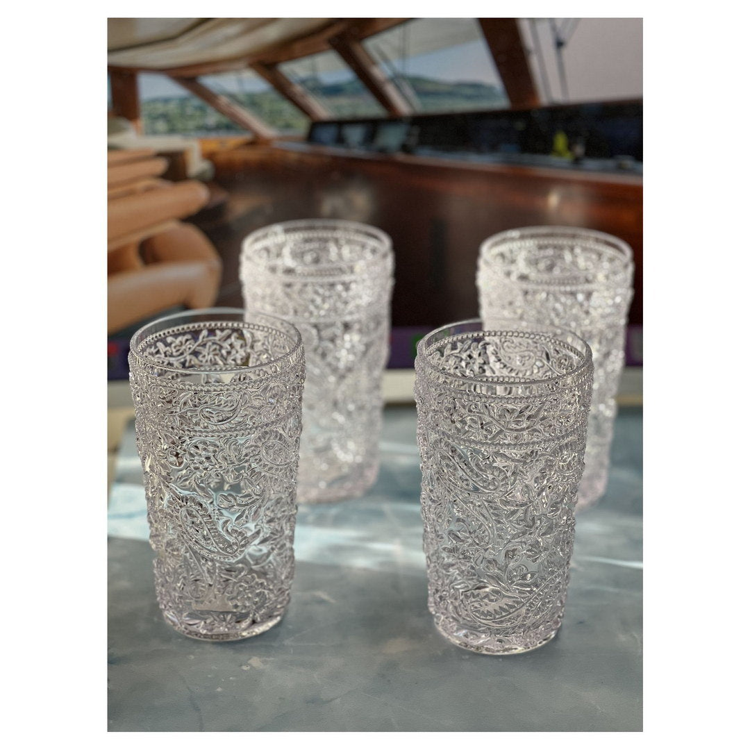 Paisley Acrylic Glasses Drinking Set of 4 Hi Ball (17oz), Plastic Drinking Glasses, BPA Free Cocktail Glasses, Drinkware Set, Drinking Water Glasses