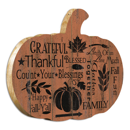 "Grateful" Wooden Pumpkin Wall Art By Artisan Linda Spivey