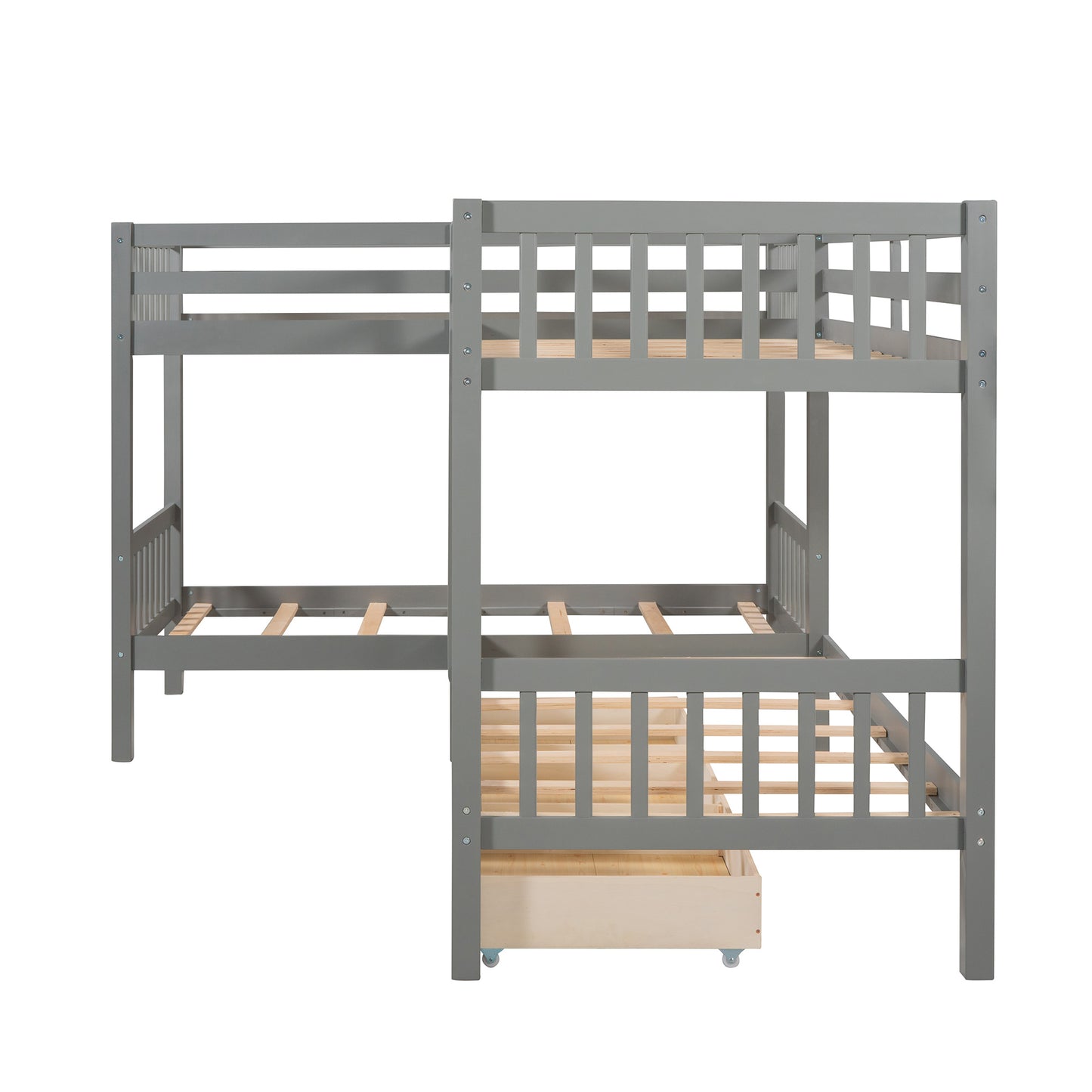 Twin L-Shaped Bunk bed with Drawers-Gray(OLD SKU :LP000038AAE)