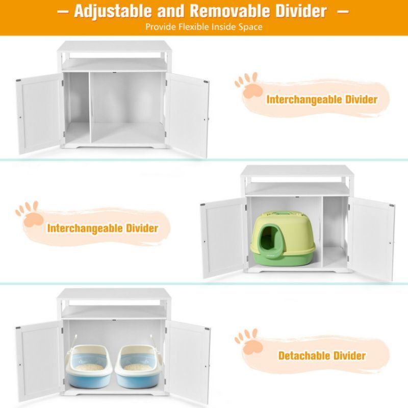 Wooden Cat Litter Box Enclosure Hidden Cat Washroom with Storage Layer