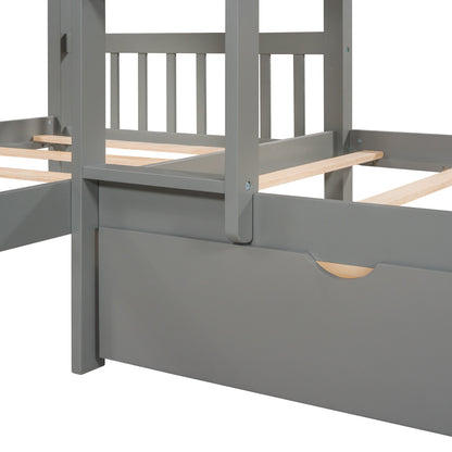 Twin L-Shaped Bunk bed with Drawers-Gray(OLD SKU :LP000038AAE)